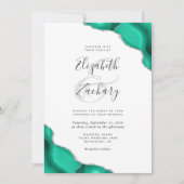 Zeeschuim Groene Zilveren Agaat Hoeken Bruiloft Kaart (Voorkant)
