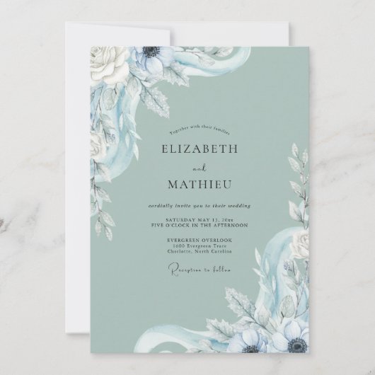 Zeeschuim Ijsblauw Blad Eucalyptus Bruiloft Kaart (Voorkant)