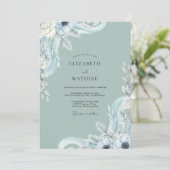 Zeeschuim Ijsblauw Blad Eucalyptus Bruiloft Kaart (Staand voorkant)