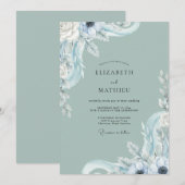 Zeeschuim Ijsblauw Blad Eucalyptus Bruiloft Kaart (Voorkant / Achterkant)