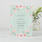 Zeeschuim Koraal Ranunculus Eucalyptus Bruiloft Kaart (Staand voorkant)