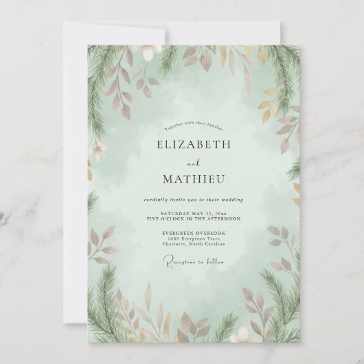 Zeeschuim Mauve Loof Eucalyptus Bruiloft Kaart (Voorkant)
