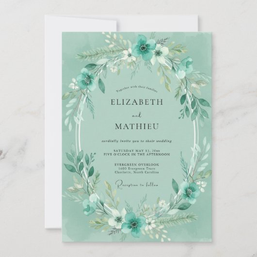 Zeeschuim Mint Loofwerk Eucalyptus Bruiloft Kaart (Voorkant)