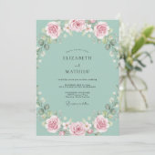 Zeeschuim Ranunculus Loof Eucalyptus Bruiloft Kaart (Staand voorkant)