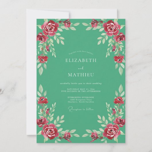 Zeeschuim Robijnrode Bloem Bruiloft Kaart (Voorkant)