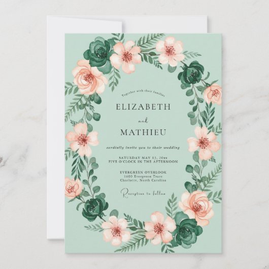 Zeeschuim Roze Blush Ranunculus Eucalyptus Bruilof Kaart (Voorkant)
