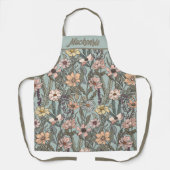 Zeeschuim Roze Geel Retro Wilde Bloem Eigen Naam Schort (Voorkant)