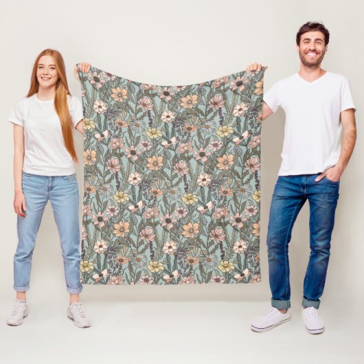 Zeeschuim Roze Geel Retro Wilde Bloem Fleece Deken (In situ)