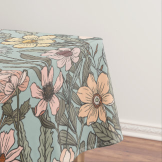Zeeschuim Roze Gele Retro Wilde Bloem Tafelkleed