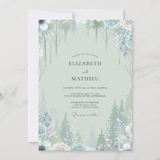 Zeeschuim Sneeuwige Dennen Eucalyptus Bruiloft Kaart (Voorkant)