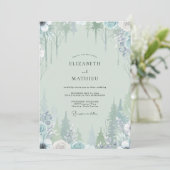 Zeeschuim Sneeuwige Dennen Eucalyptus Bruiloft Kaart (Staand voorkant)