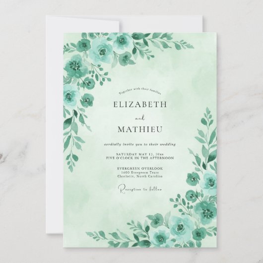Zeeschuim Teal Loof Eucalyptus Bruiloft Kaart (Voorkant)