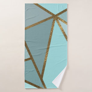 Zeeschuim Turquoise Groen Blauw & Bronzen Geometri Bad Handdoek