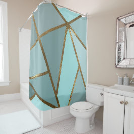 Zeeschuim Turquoise Groen Blauw & Bronzen Geometri Douchegordijn
