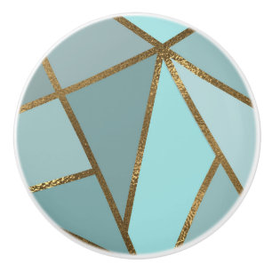 Zeeschuim Turquoise Groen Blauw & Bronzen Geometri Keramische Knop