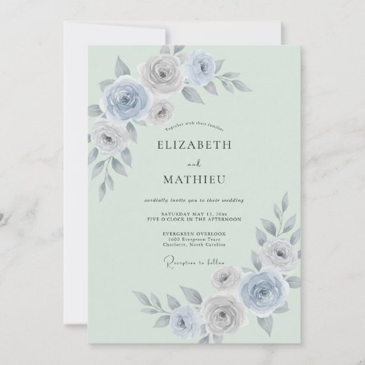 Zeeschuim Zilver Ranunculus Eucalyptus Bruiloft Kaart (Voorkant)