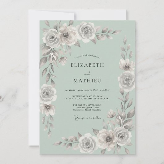 Zeeschuim Zilveren Blad Eucalyptus Bruiloft Kaart (Voorkant)