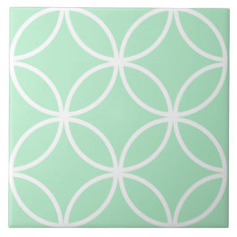 Zeeschuimgroen en wit herhalend cirkelblad patroon tegeltje