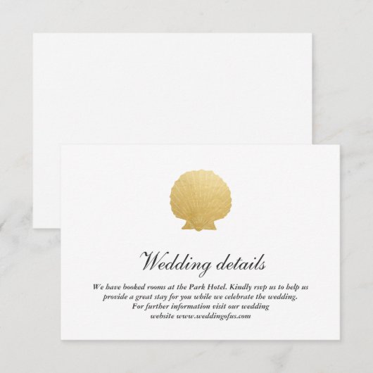 Zeeschulp Nep Goud Folie | Oceaan Bruiloft Details Kaart (Voorkant / Achterkant)