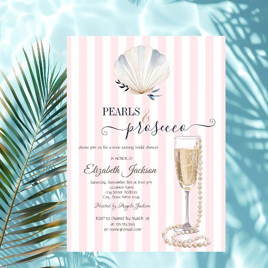 Zeeschulp Parels & Prosecco Roze Gestreepte Kaart