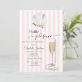 Zeeschulp Parels & Prosecco Roze Gestreepte Kaart (Staand voorkant)