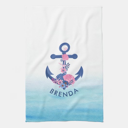 Zeeshellen en koralen voor anschepen theedoek (Verticaal)