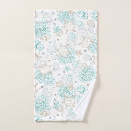 Zeeshellen en zeeschildpadden bad handdoek (Handdoek)