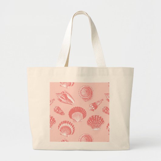 Zeeshellen - koraalroze en wit grote tote bag (Voorkant)