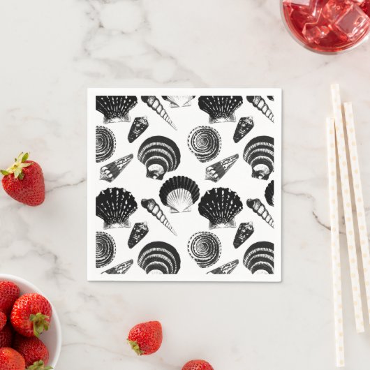 Zeeshellen - zwart-wit op witte achtergrond servetten (Insitu)