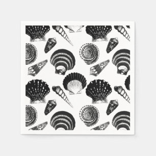 Zeeshellen - zwart-wit op witte achtergrond servetten
