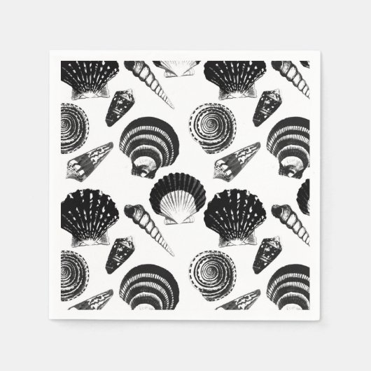 Zeeshellen - zwart-wit op witte achtergrond servetten (Voorkant)