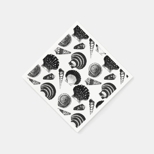 Zeeshellen - zwart-wit op witte achtergrond servetten (Hoek)