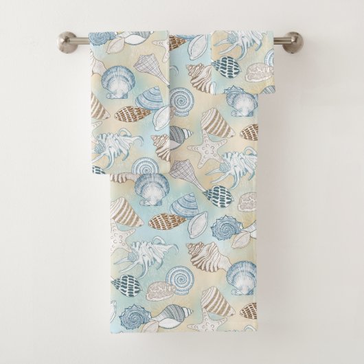 Zeeshells Aqua Blue Brown Beach Coastal Bad Handdoek (Insitu)