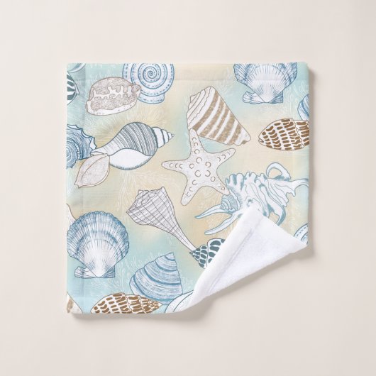 Zeeshells Aqua Blue Brown Beach Coastal Bad Handdoek (Wasdoekje)