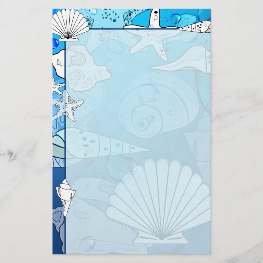 Zeeshells Aqua Ocean Stationery Briefpapier (Voorkant)