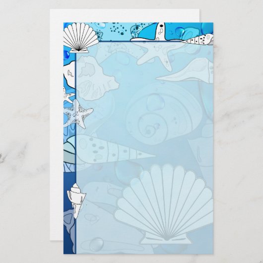 Zeeshells Aqua Ocean Stationery Briefpapier (Voorkant / Achterkant)