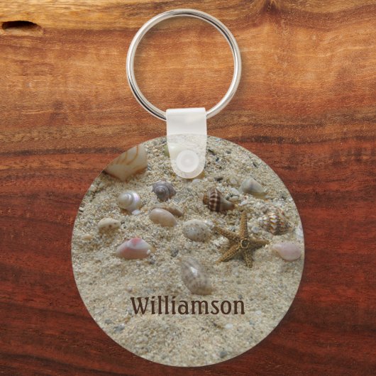 Zeeshells Beach Sand Personalized Coastal Sleutelhanger (Voorkant)