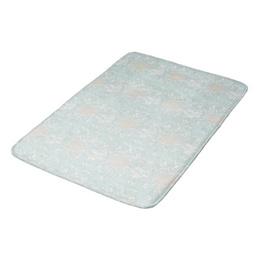 Zeeshells Beach Seaside Blue White Damask Patroon Badmat (Gekanteld)