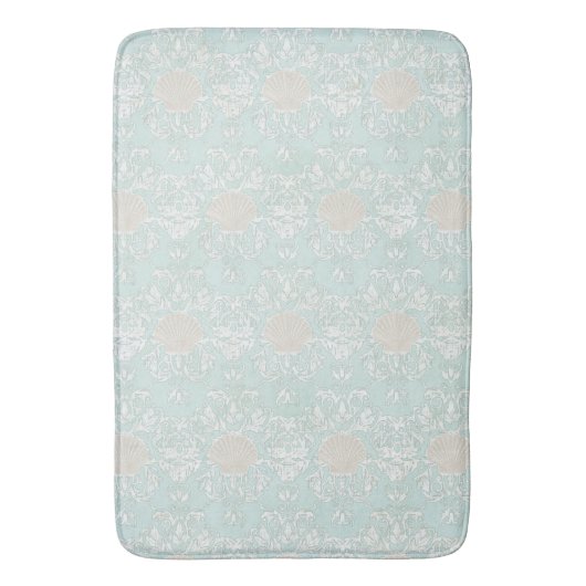 Zeeshells Beach Seaside Blue White Damask Patroon Badmat (Voorkant Verticaal)