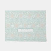 Zeeshells Beach Seaside Blue White Damask Patroon Deurmat (Voorkant)