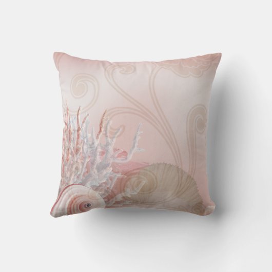 Zeeshells en koraalstrand | Roze Kussen (Achterkant)