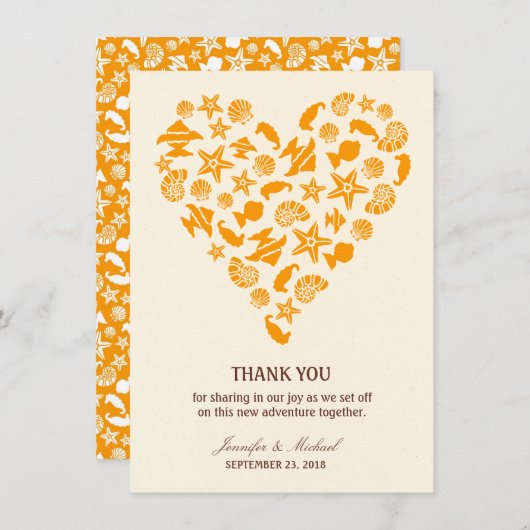 Zeeshells en strandbrauwen zomervakantie bedankkaart (Voorkant / Achterkant)