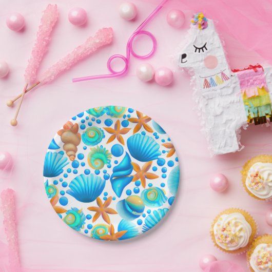 Zeeshells en zeeduivel papieren bordje (Feest)