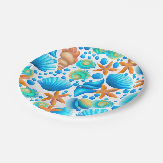 Zeeshells en zeeduivel papieren bordje (Gekanteld)