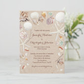 Zeeshells en zeestervis op het strand bruiloft kaart (Staand voorkant)