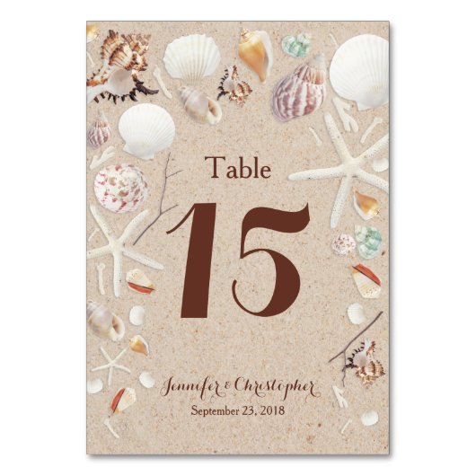Zeeshells en zeestervis op het strand bruiloft kaart (Voorkant)