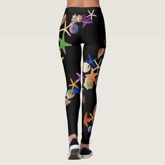 Zeeshells en zeestervis op zwart — Leggings (Achterkant)