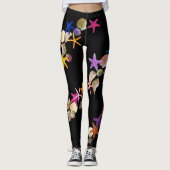Zeeshells en zeestervis op zwart — Leggings (Voorkant)