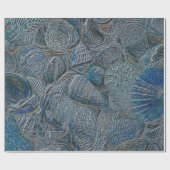 Zeeshells in de oceaanbek Blauwe Metallic Ontkoppe Cadeaupapier (Vlak)