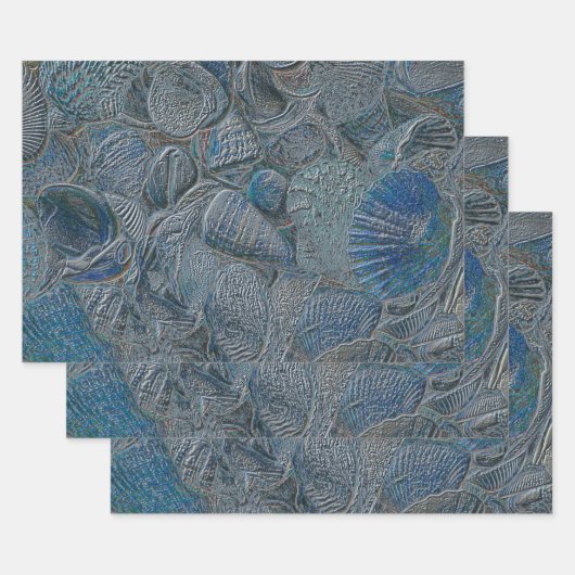 Zeeshells in de oceaanbek Blauwe Metallic Ontkoppe Inpakpapier Vel (Set)